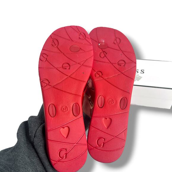 GUESS Tutu Eva Fashion Bow Detail Rhinestone Flip Flops Size 7 Red Fancy Sandals - Picture 10 of 11